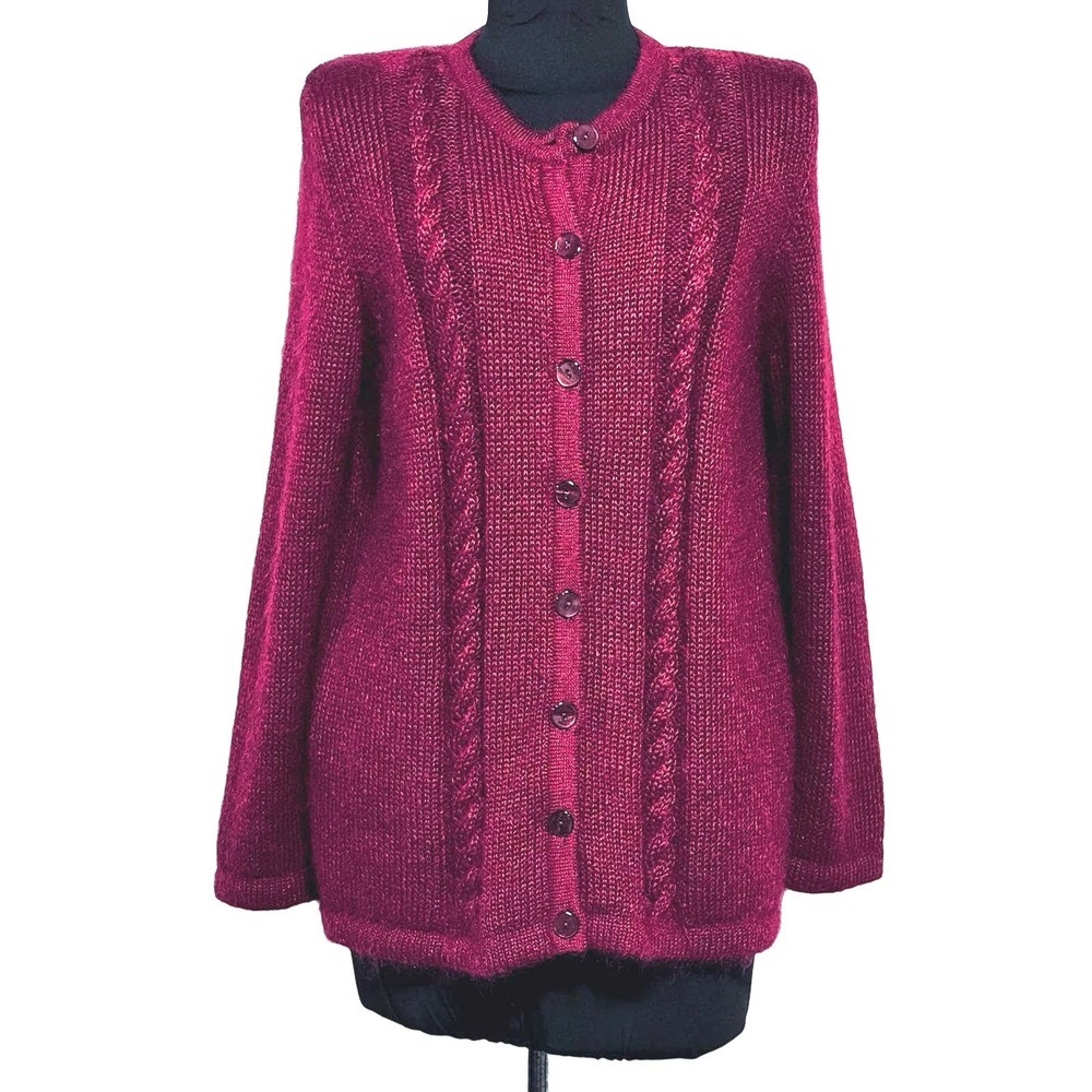 ORIS Super Fine Kid Mohair Italian‎ Made Burgundy Womens Cardigan size 46-USA 10